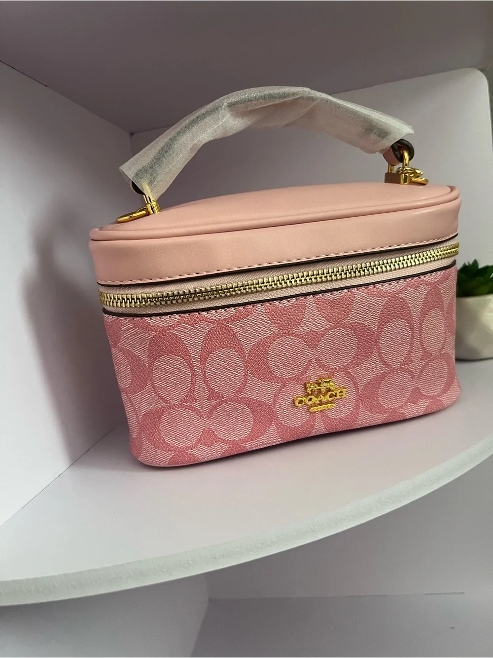 Coach Pink Signature Cosmetic Vanity Case with Gold Hardware